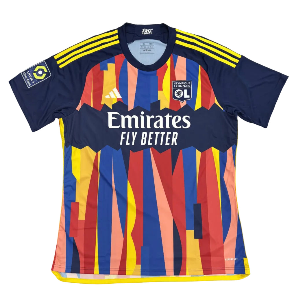 Colorful sports jersey with brand logos