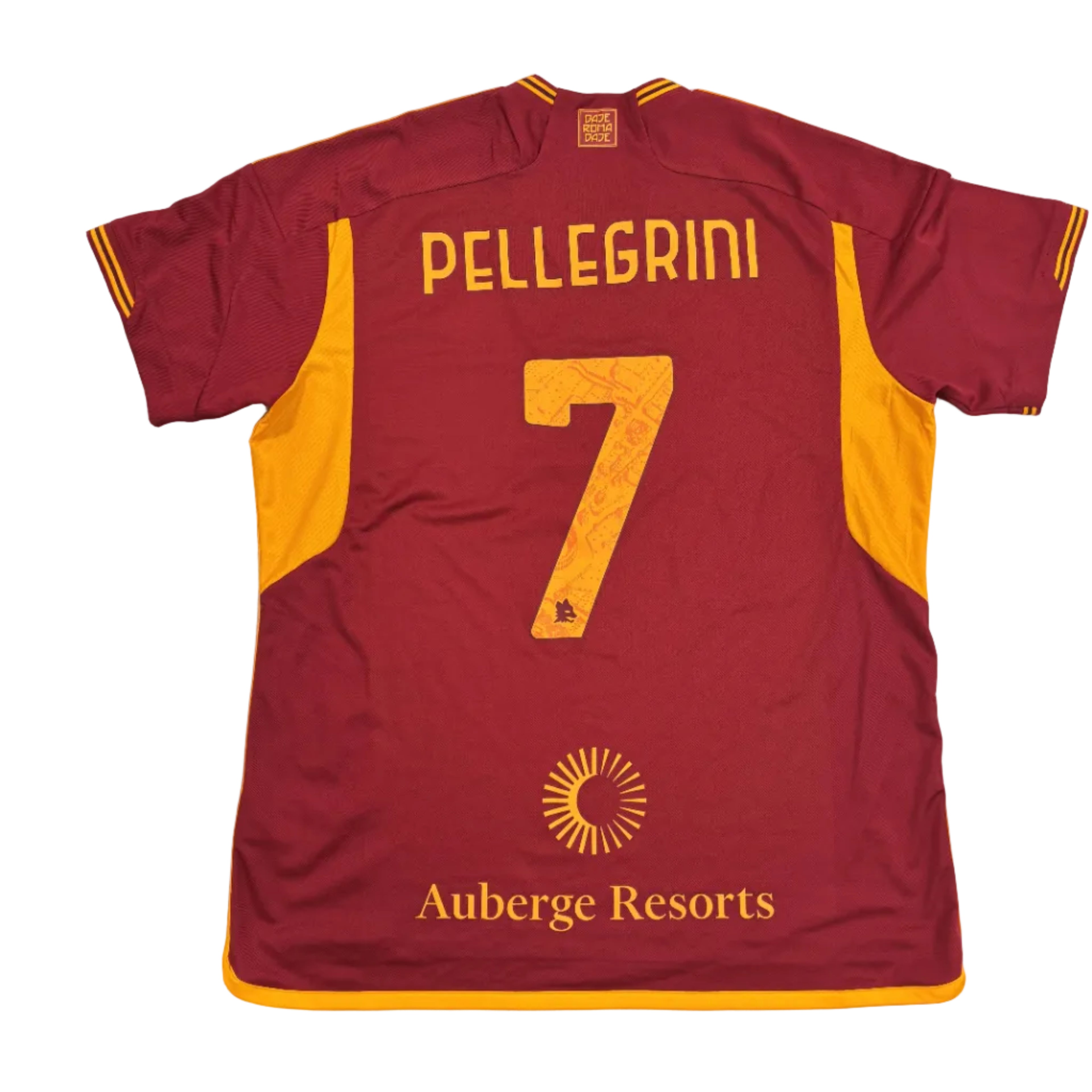 Maroon sports jersey with 'Pellegrini' and number '7' on a white surface