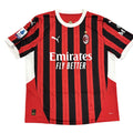 Red and black striped sports jersey with Emirates logo on a white surface