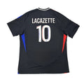 Black sports jersey with 'LACAZETTE' and number '10' on a round white table.