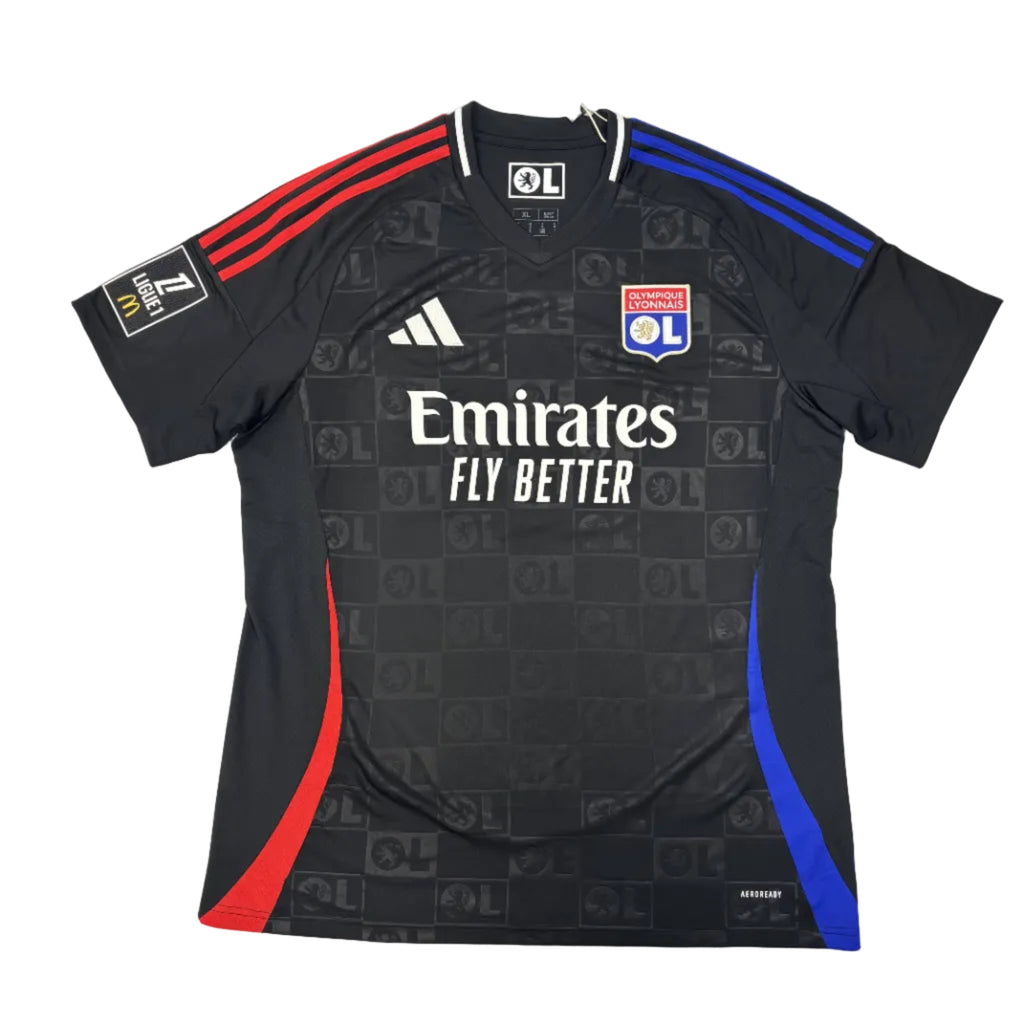 Black sports jersey with branding on a round table