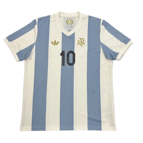 Argentina soccer jersey with number 10 on a gray surface