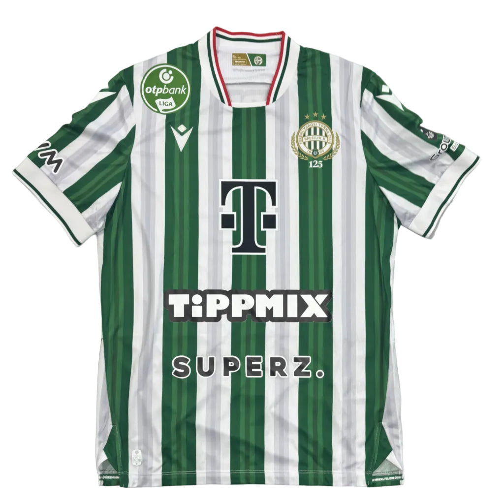 Green and white striped sports jersey on a round table